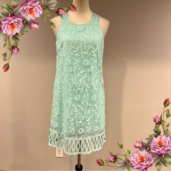 Mint color Green Lace Sleeveless mini Dress - Picture 1 of 12